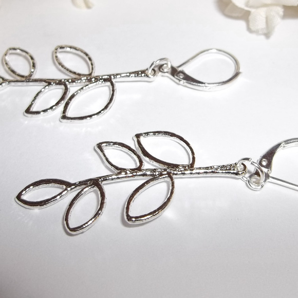 Silver Statement Earrings Leaf Branch Jewelry 2357 - Picture 3 of 4